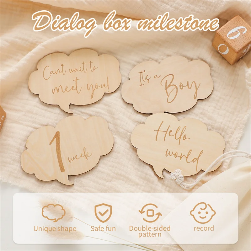 1Set Wooden Baby Milestone Card For Newborn Cartoon Cloud Shape Dialogue Milestones Children Photography Props Accessories