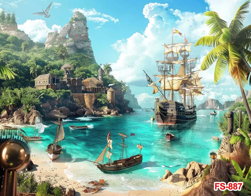 Meninos aniversário aventura festa decorações, navio à vela, navegação, ilha pirata, cenários oceânicos, fundos, adereços de foto cabine