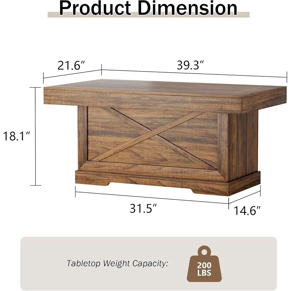 طاولة قهوة مستطيلة من خشب الجوز الريفي مع قاعدة بتصميم X لغرف المعيشة وتناول الطعام، طاولة مميزة موفرة للمساحة للشقة #2