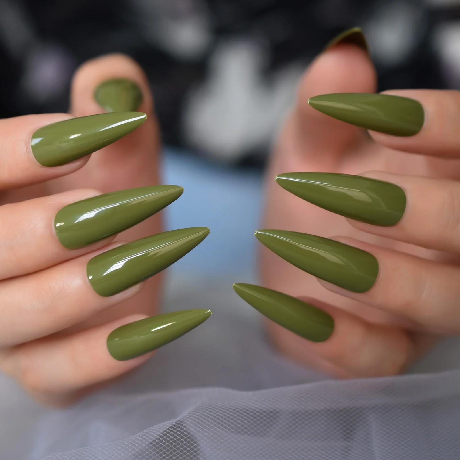 press on fake nails stiletto long size solid colors glossy finishes for women girls hand art simple design