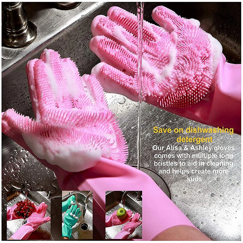 1Pair Dishwashing Cleaning Gloves Magic Silicone Scrub Rubber Dish Washing Glove Reusable Sponge Gloves Kitchen Cleaning Tools