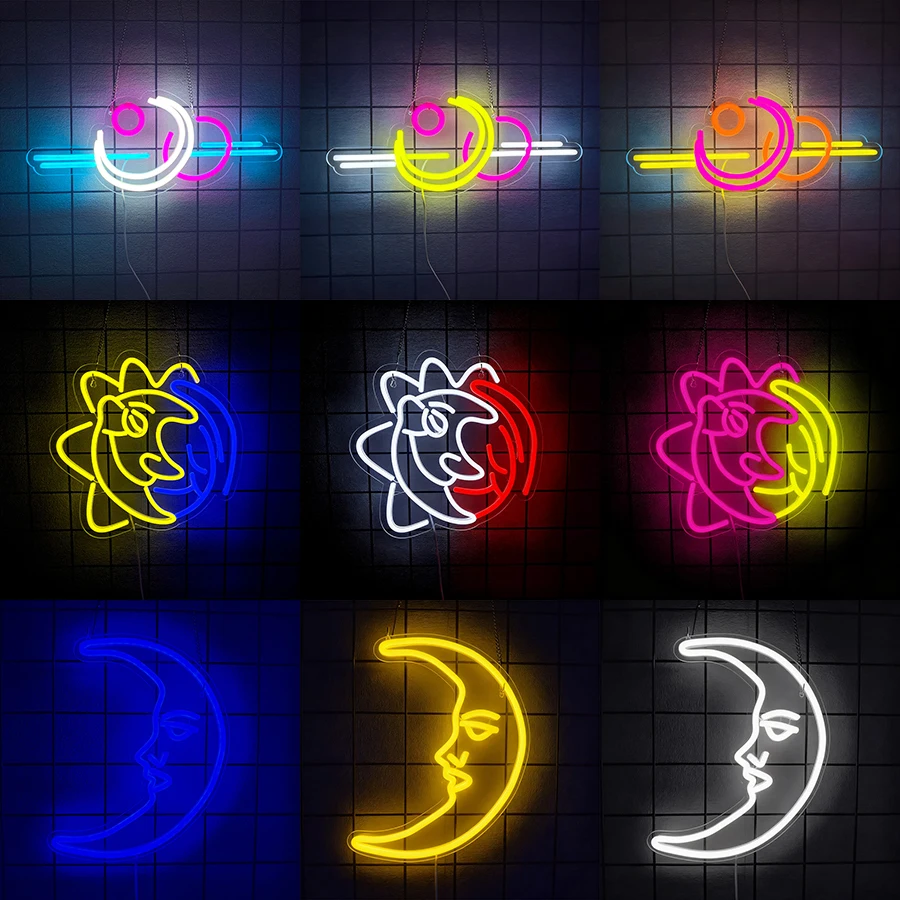 Sun Moon Neon Sign For Wall Decor LED Moon Light Up Signs for Room Decor Bedroom Home Bar Meditation Room Man Cave Party Gifts