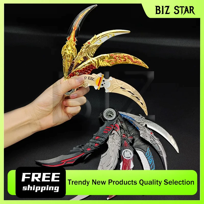 17cm/6.69in Obrotowy nóż z pazurem Karambit Metalowy model broni Nóż samurajski Titan Gra Tępy stalowy miecz Rzemiosło Zabawka Nóż PropGift