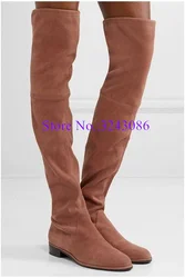 New Velvet Beige Color Woman Flat Long Boots Fashion Round Toe Comfortable Casual Over the Knee Boots Sexy Lady Shoes Dropship