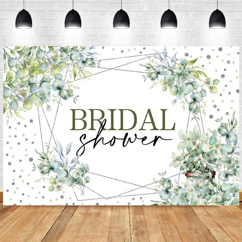 

Bridal Shower Backdrop Party Friends Theme Decoration Banner Green Eucalyptus Leaves Wedding Photo Background Photography Props