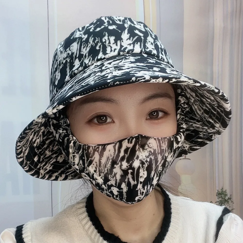 With Mask Agricultural Work Hat Bucket Hat Wide Brim Tea Picking Cap Protect Neck Anti-uv Four Seasons Women's Ponytail Hat