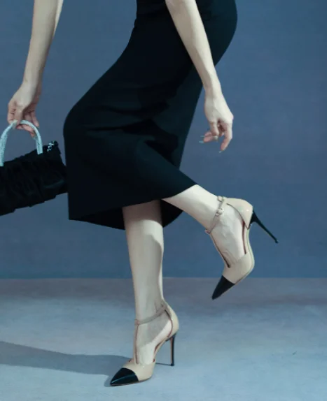 

Splicing gray slim heel high-heeled sandals for women's new style shallow mouth comfortable pointed, sexy, versatile single shoe