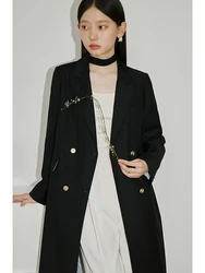 Ziqiao High-End Koreaanse Stijl Lange Colbert Voor Dames 2024 Lente Nieuw Forens Casual Mid-Length Blazer Jas Dames