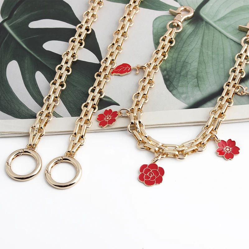1PC  leaf strawberry flower drip glue bag decoration metal chain mobile phone case earphone cover pendant extension chain