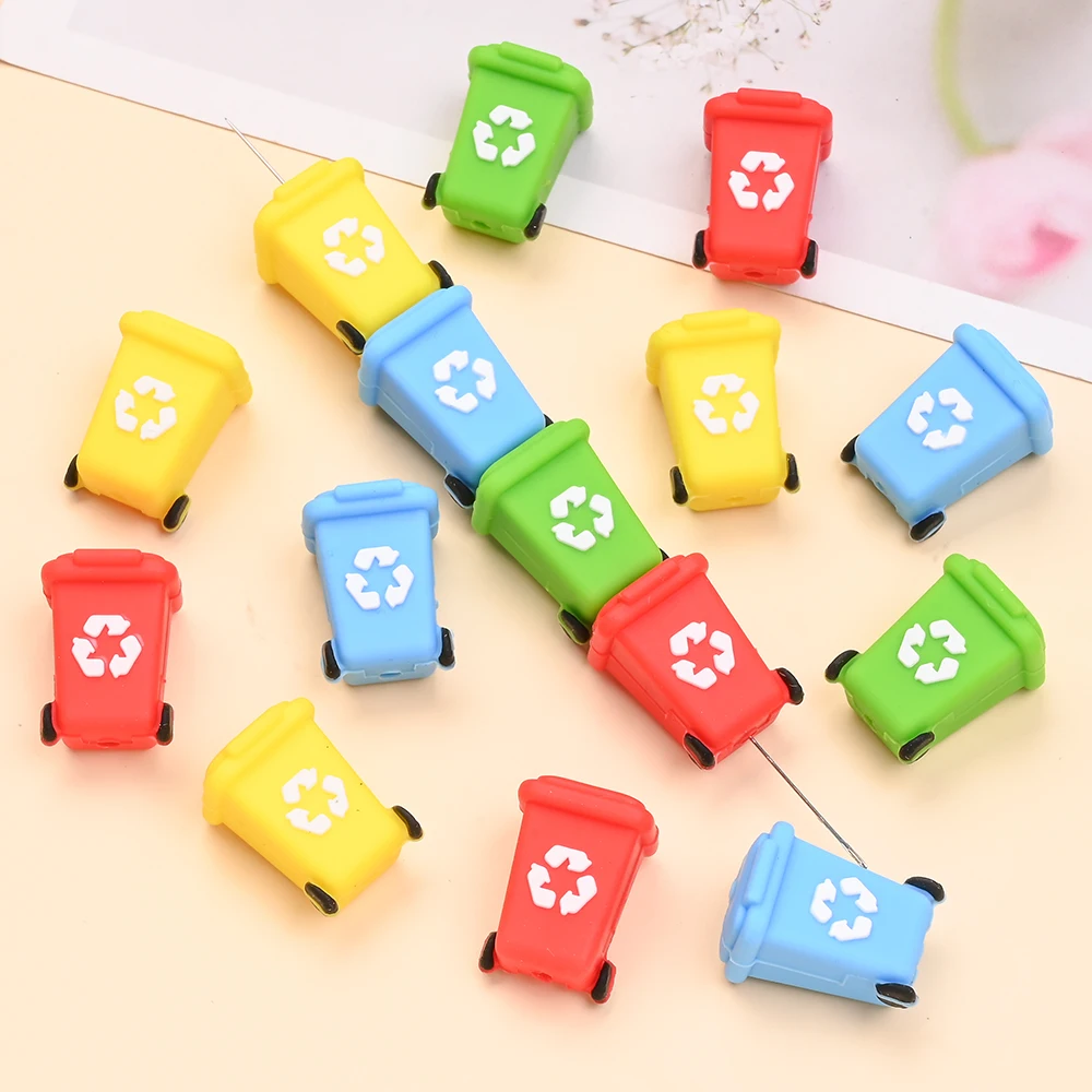 4 шт. силиконовые бусины в форме мусорного бака, мягкие силиконовые бусины для DIY, уникальные цепочки для сосок, аксессуары для браслетов-прорезывателей