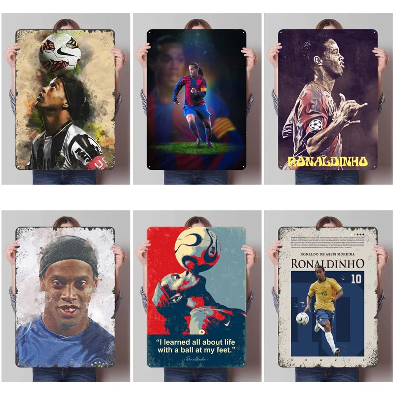 Ronaldinho Poster Football Sports Tinplate Sign Decoration Wall Decor Custom Metal Signs for Wall Art Decoration Room Ornaments