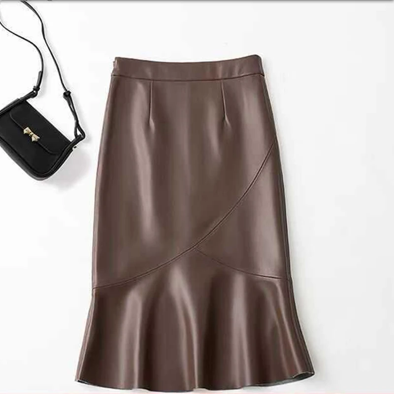 Slimming leather half length skirt women's autumn and winter new elegant high waist A-line wrapped hip fish tail skirt