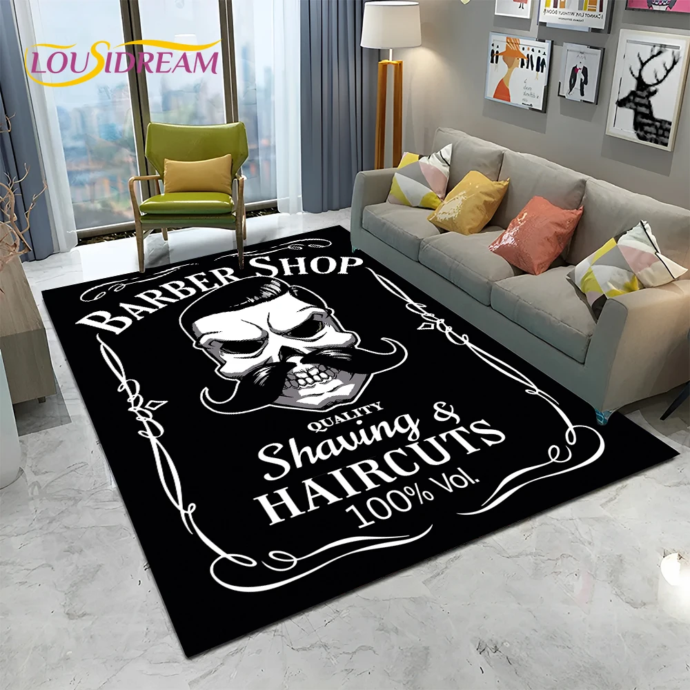 Letrero de barbería 3D de Calavera, alfombra Vintage HD para el hogar, sala de estar, dormitorio, sofá, felpudo, decoración, alfombra de área para