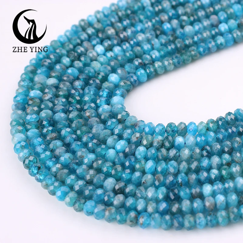 Zhe Ying 100% Natural Apatite Beads 3x4mm Faceted Small Stone Beads for Jewelry Making DIY Necklace Bracelet 15inch