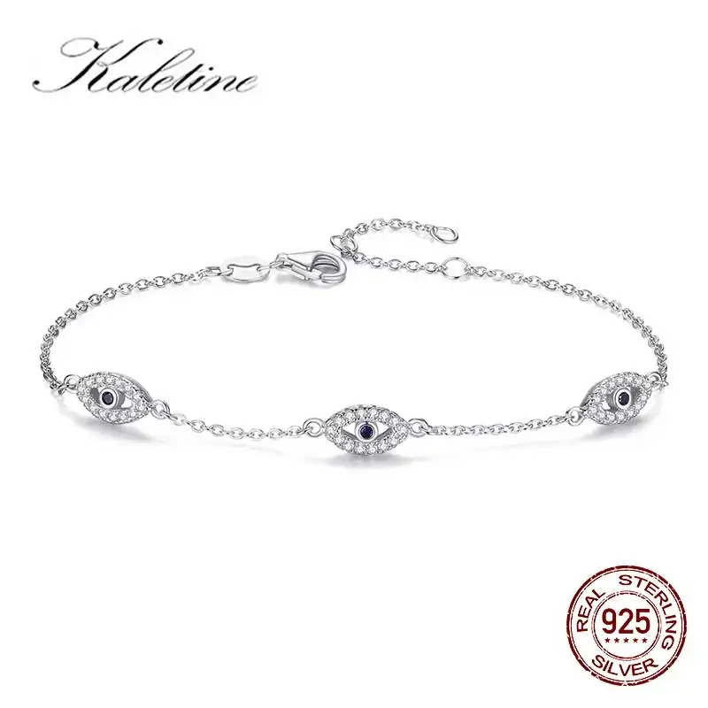 KALETINE charms bransoletka Evil Eye dla kobiet 925 Sterling Silver luksusowy błyszczący sześcienny cyrkon CZ regulowane bransoletki biżuteria prezent