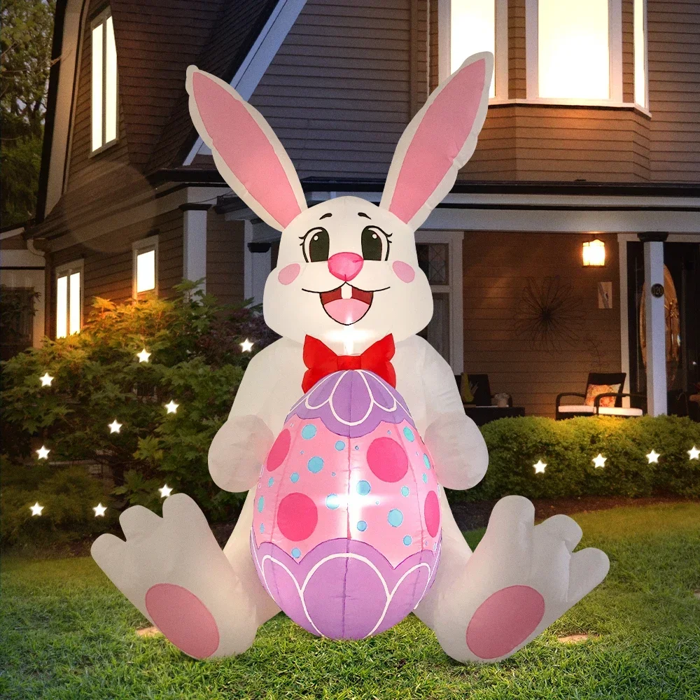 Giant Easter Inflatables Outdoor Decoration Inflatable Easter Bunny Colorful Eggs Archway for Holiday Party Toys with LED Lights