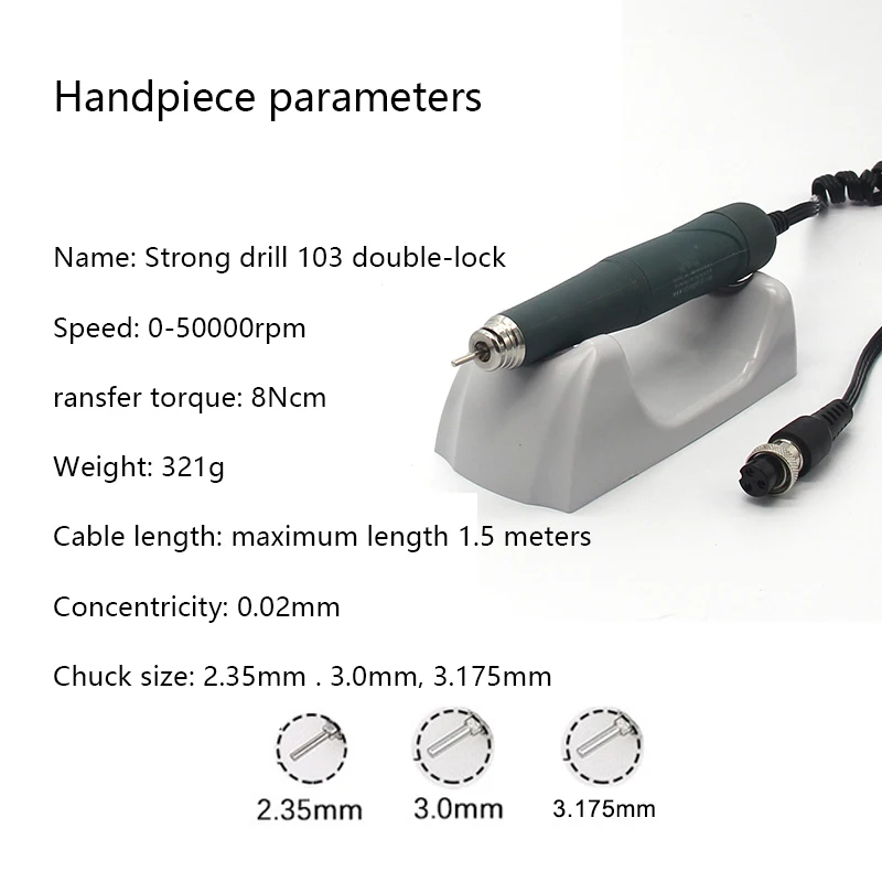 Laboratorium dentystyczne Biżuteria i jadeitowy uchwyt mikrosilnika 50000 obr./min z podwójnym zamkiem