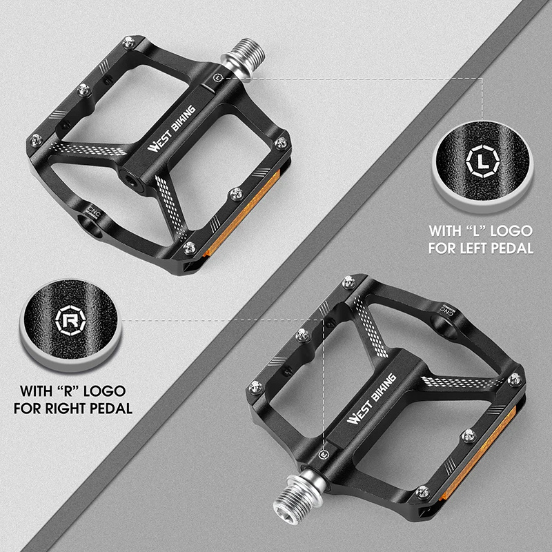 WEST BIKING Bicycle 3 Bearing Aluminum Alloy Pedals Lightweight Widen Anti-Slip MTB Road Bike Pedal Universal Bicycle Parts