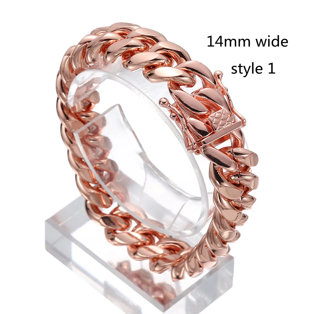 Granny Chic 10mm14mm Curb Cuban Link Chain Necklace for Men Women, Rose Gold Plated Stainless Steel CZ Chain, Beauty Jewelry