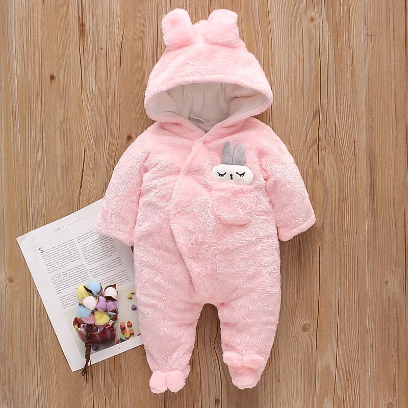 IYEAL Warm Fleece Cartoon Hooded Long Sleeve Solid Jumpsuit Toddler Clothes Outfits Newborn Infant Baby Boys Girls Romper