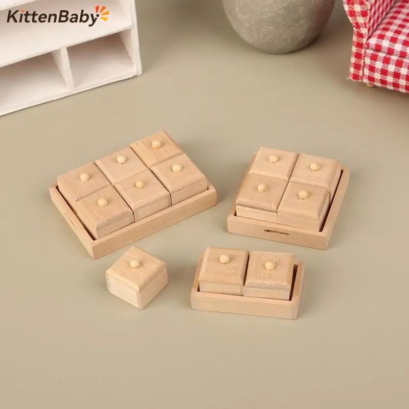 1/12 Dollhouse Miniature WoodTray Storage Tray Set Kitchen Seasoning Bottle Dessert Box Furniture Model Dollhouse Kitchen Decor