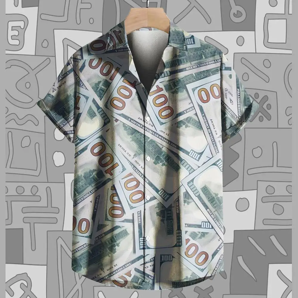 Vintage Shirt Mode kurz ärmel ige lässige Tops 3D-Druck neue US-Dollar-Shirt Sommer hemd Knopf Revers Männer Shirt T-Shirts