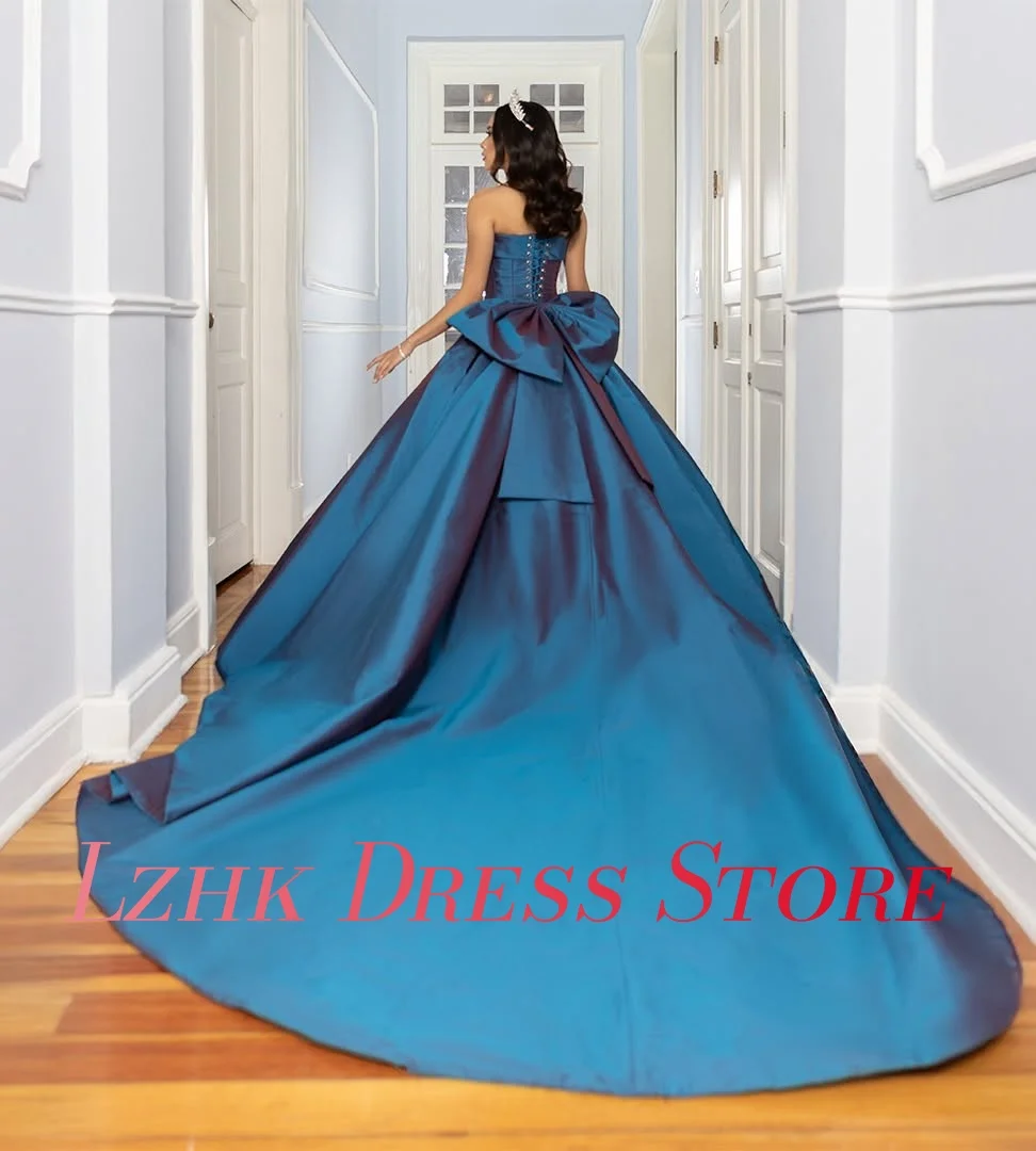 تخصيص رشيقة الساتان ألف خط كريستال 3D القوس مساء اللباس مزاجه أكمام حمالة الطابق طول فساتين المشاهير