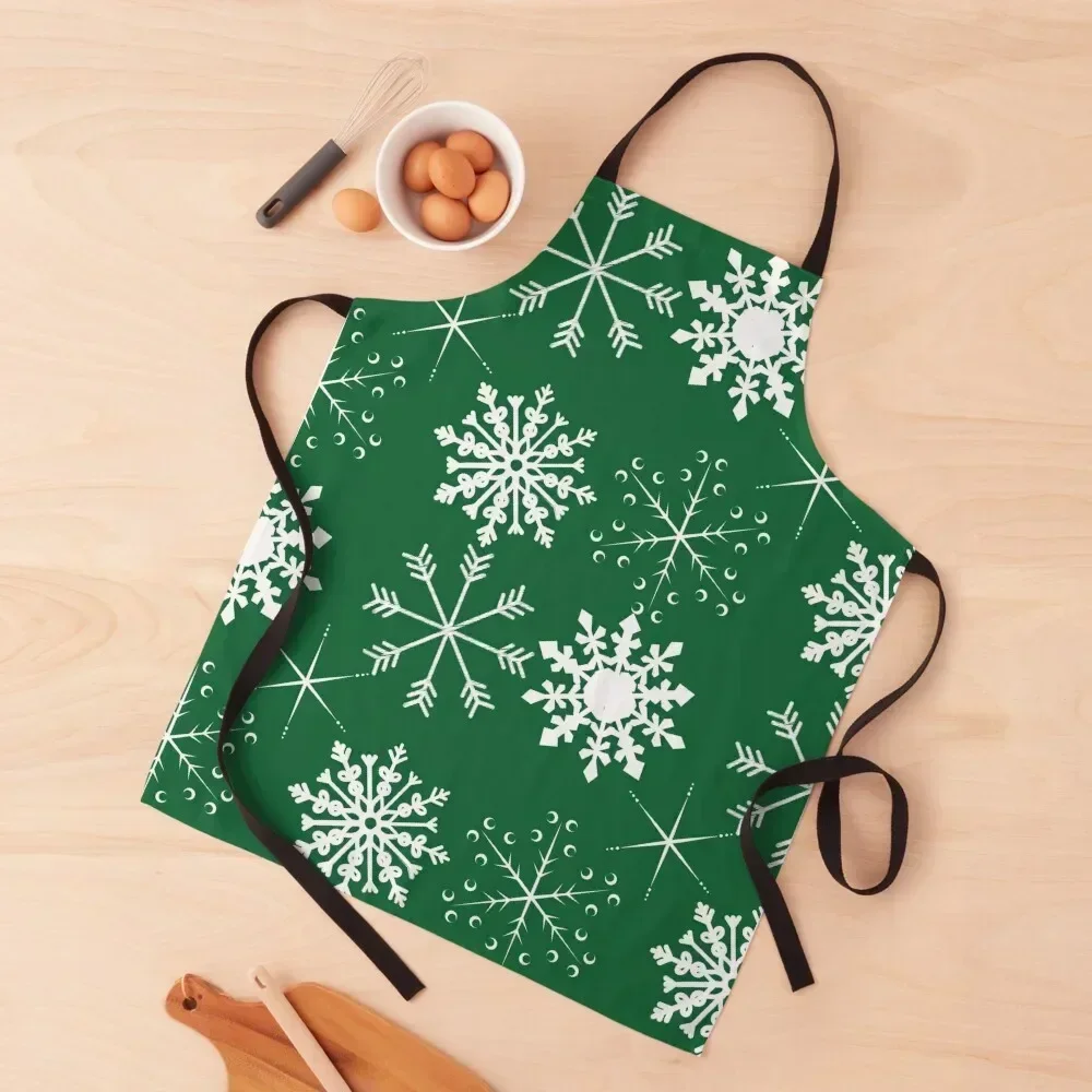 

Icy Snowflakes on Green Background Apron Barista Kitchen Handle For Women Sexy Customizable Apron
