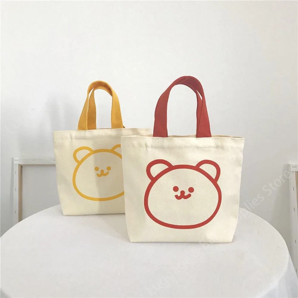 Cute Bear Mini Canvas Handbag Tote Bag Handbag Cute Canvas Small Lunch Bag Environmentally Friendly Shopping Bag