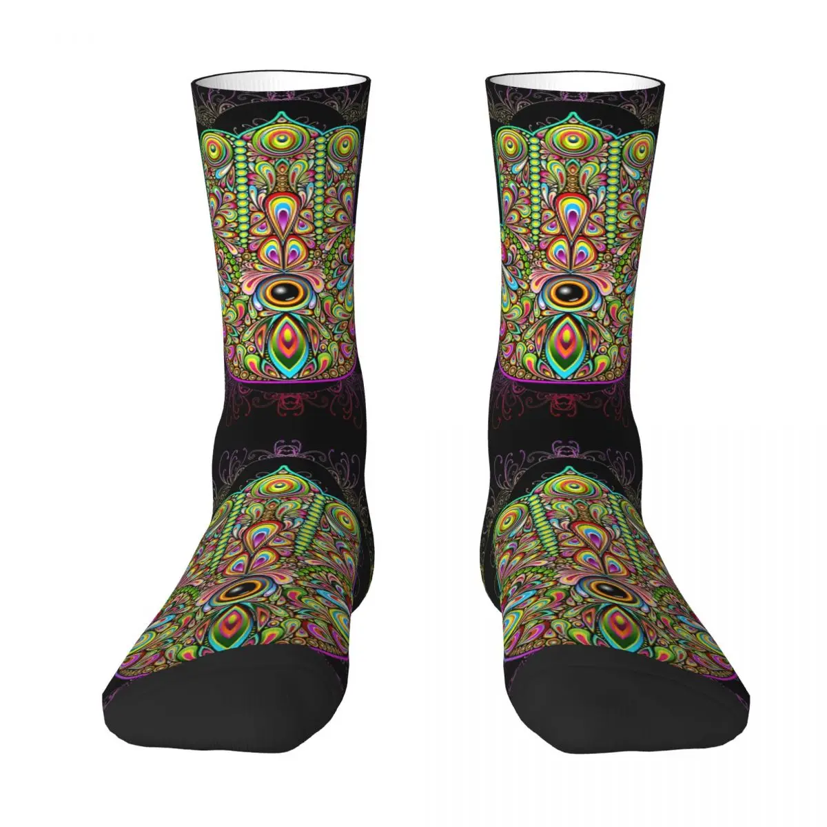 Funny Men's Socks Hamsa Fatma Hand Retro Street Style Crazy Crew Sock Gift Pattern Printed