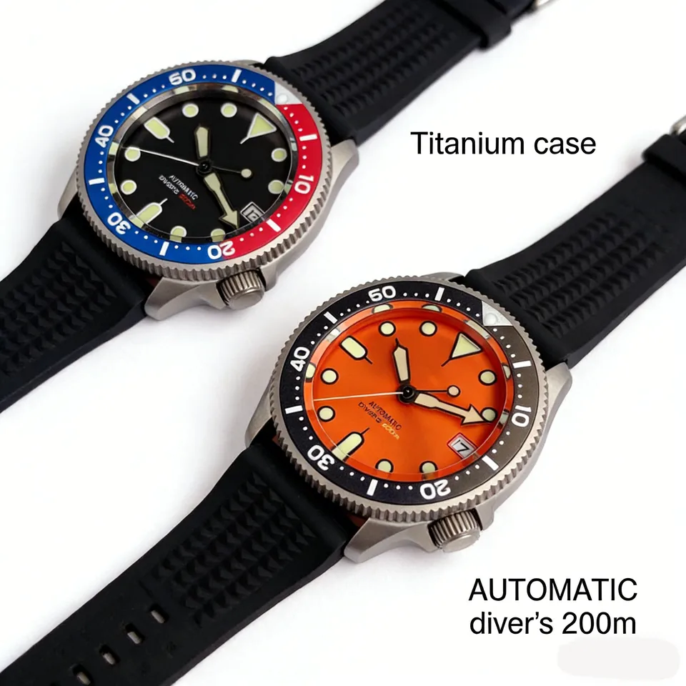 37mm 65g Titanium 20ATM Diver Sapphire Glass Black Blue Orange