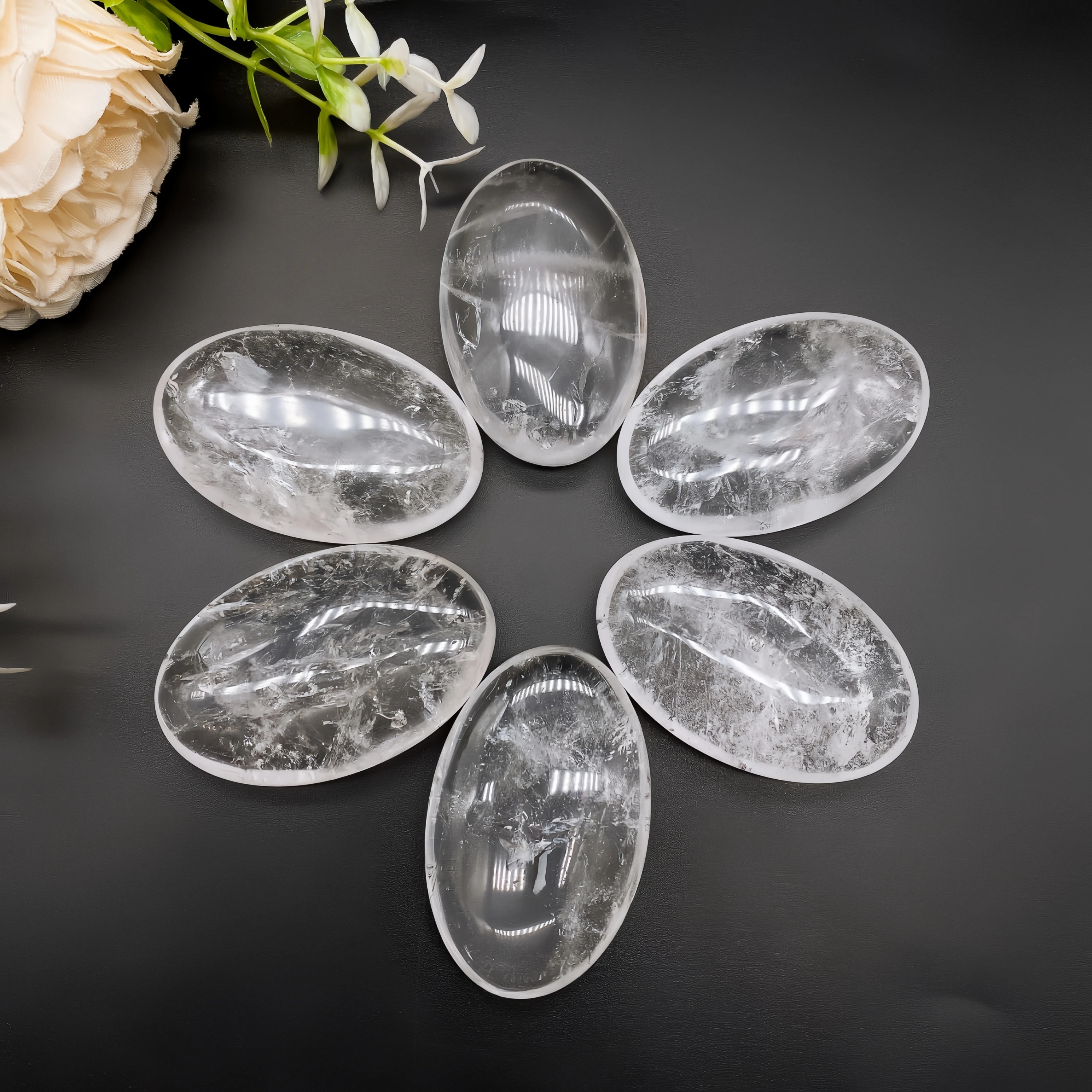 Natural Clear Quartz Pocket Palm Stone Crystal Energy Thumb Toy Hot Compress Crafts Reiki Healing Gift Mineral message tool