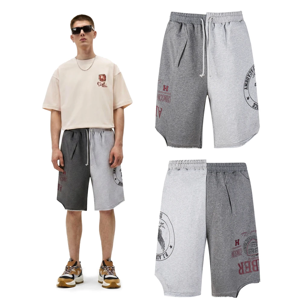 

Summer Streetwear Patchwork Short Pants with Special Cuts Hiphop Street Style Cotton Casual Retro Spliced Loose Short Pant Men's