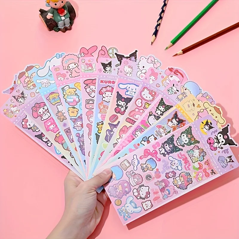 20/компл. наклейки MINISO аниме Cinnamoroll Kuromi Hello Kitty My Melody все персонажи Mix Kawaii наклейки канцелярские принадлежности Декор для детей