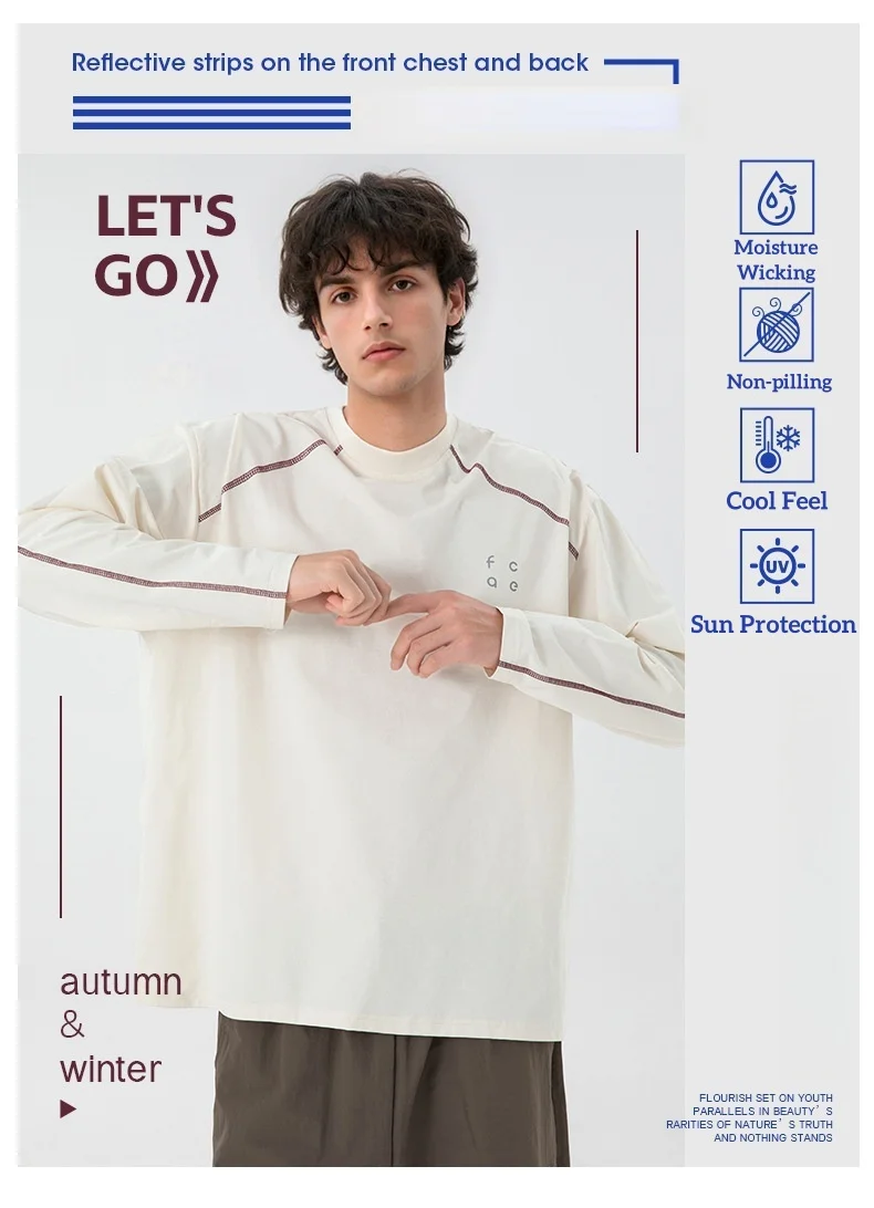 

Sun Protection Breathable Contrasting Color Stitching Long Sleeve Sports T-Shirt Men's Autumn Loose-Fitting Raglan Sleeve T-Shir