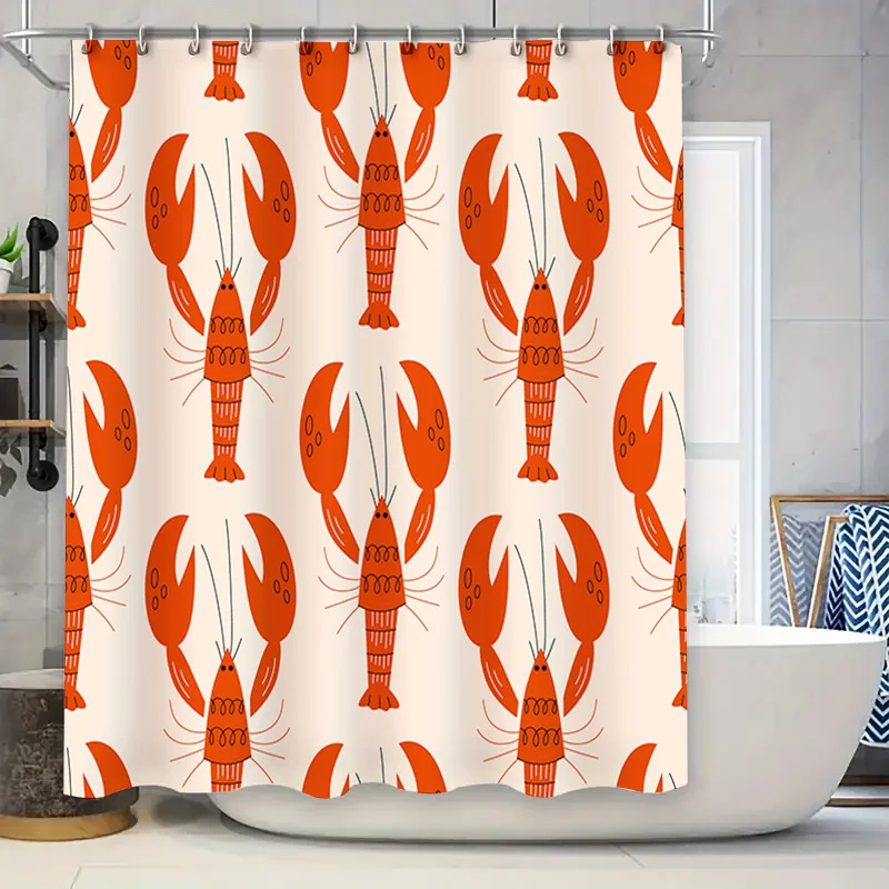 Modern Bathroom Shower Curtain with Lobster Print Waterproof Fabric for Bath Decorations Home Decoration (White) Free Shipping W