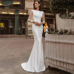 2025 Elegant Long Sleeves Women Wedding Dresses Sexy Satin Mermaid Bridal Gowns Mopping Length Party Vestido De Novia Customized