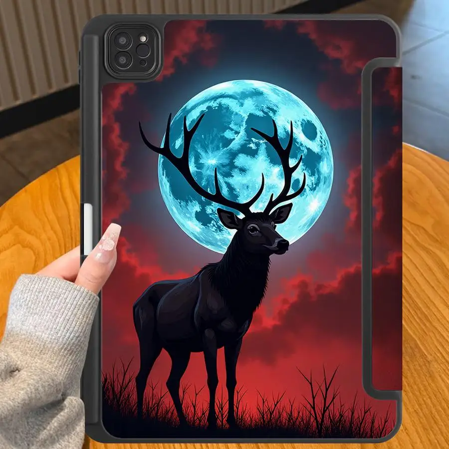 

Night Moon Deer Holder Cover Tablet Case For iPad Pro 2025 Air 4 5 M3 M2 1 2 M4 11inch Mini 6 7 Pro 11th 10th 9th 8th 7th