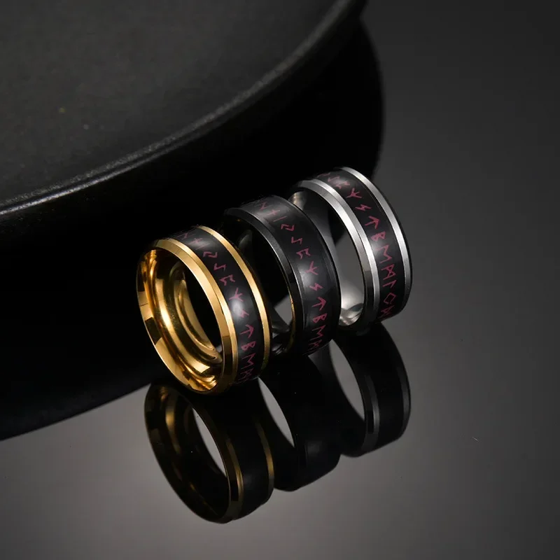 New Fashion Stainless Steel Smart Sensor Temperature Ring For Men Vintage Odin Norse Viking Amulet Rune Ring Retro Amult Jewelry