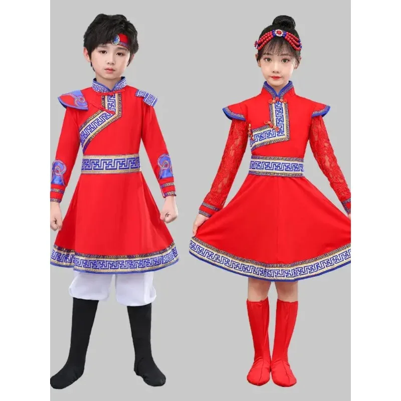 Ropa de actuación étnica para niños y niñas, ropa de baile mongol, traje de baile mongol tibetano