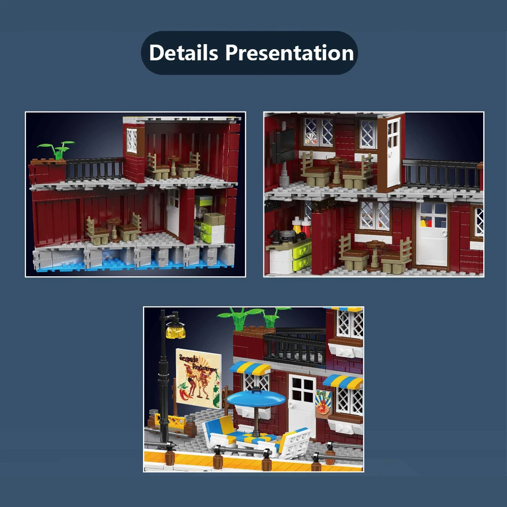 Small Architecture Seaside Restaurant Building Blocks Assembly Display Gift for Boys Girls