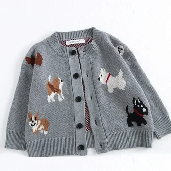 MILANCEL Kids Dog Cardigan Sweater 3 MILANCEL Spring Children's Sweater Jacket 1-8 Y Jacquard Cute Dog Boys Single Breasted Buckle Cardigan Top Girls Knitted Sweater 3