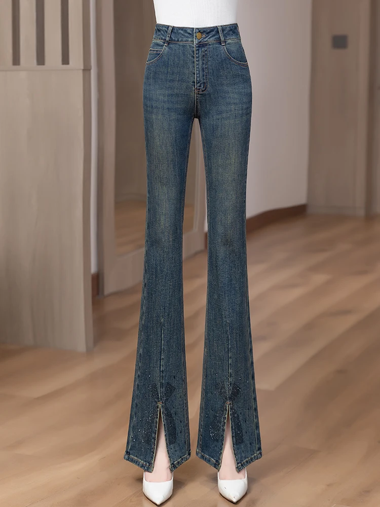 

High Waist Slim Fit Micro Flared Denim Jeans Women's Spring Autumn 2026 New Style Vintage Bell Bottoms Casual Comfortable