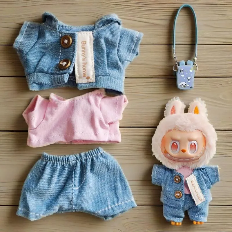 

15/17cm Doll Clothes Outfit Accessories For Korea Kpop Exo Labubu Idol Dolls shark onesie Clothing DIY Girl Gift waist bag