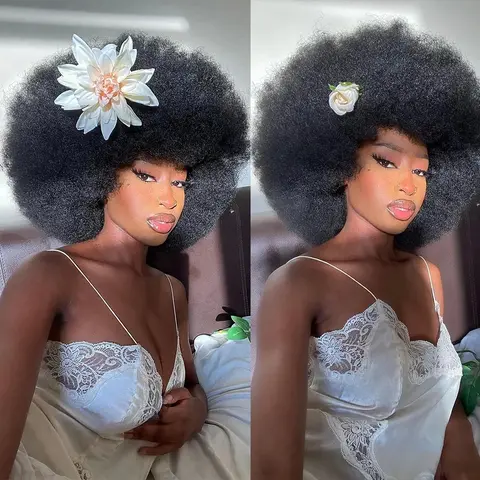 Afro Kinky Curly BOB Wig Natural Color Wig Human Hair Ready to Wear 250% Density Affordable Remy Fluffy Human Hair Wig For Women