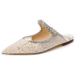 【Measure Your Feet Length Before Order】Crystals Elegant Luxry Designer Women Strappy Heeled Sandal Fashion Flat Shoes 77-CHC-33