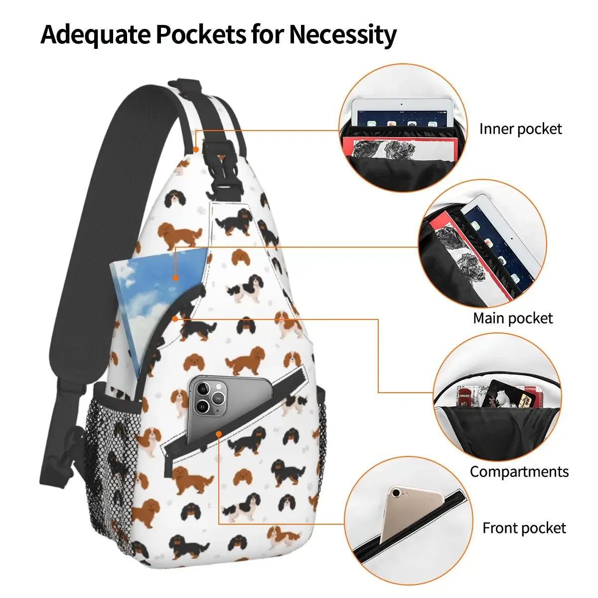 Cavalier King Charles Spaniel Sling Bag Chest Crossbody Shoulder Sling Backpack Hiking Travel Daypacks Cute Animal Dog Cool Bag