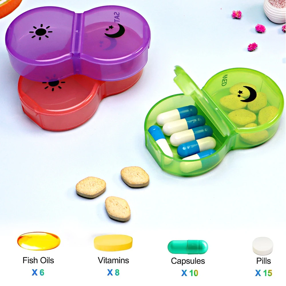 Large Weekly Pill Organizer 7 Day 2 Times A Day, Flip Up Pill Box with Push Button Lids, Travel Pill Case for Vitamins, Fish Oil