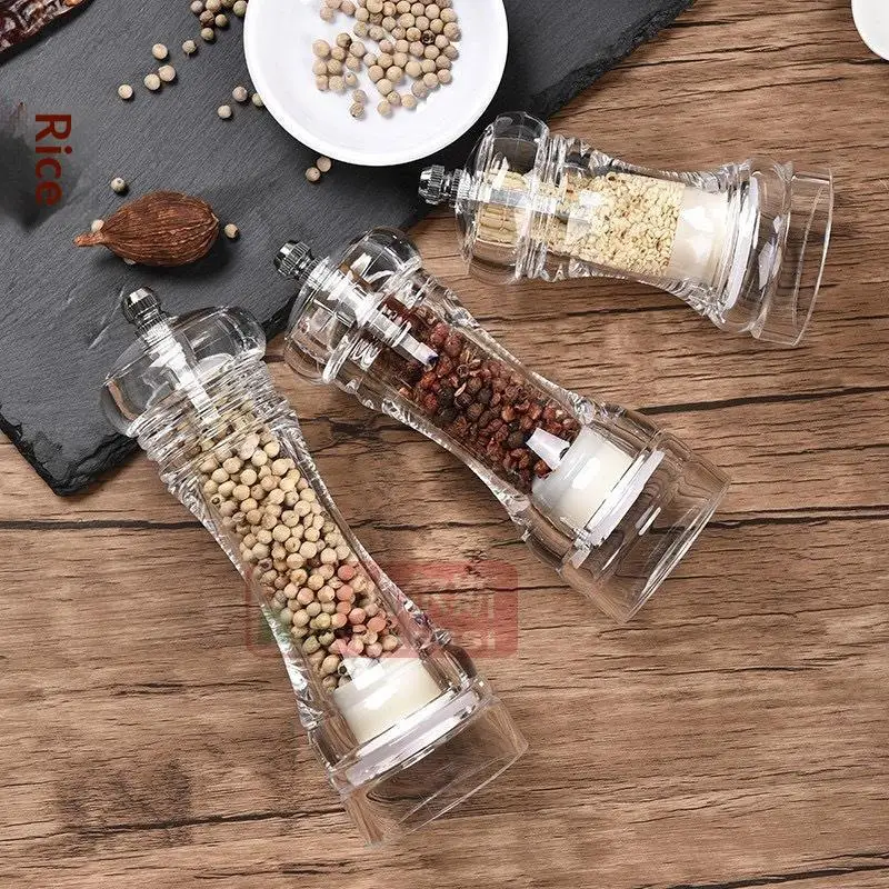 1Pcs Acrylic Pepper Grinder Salt and Pepper Shaker Adjustable Coarseness Ceramic Rotor Mill for Kitchen Dining Cooking Set
