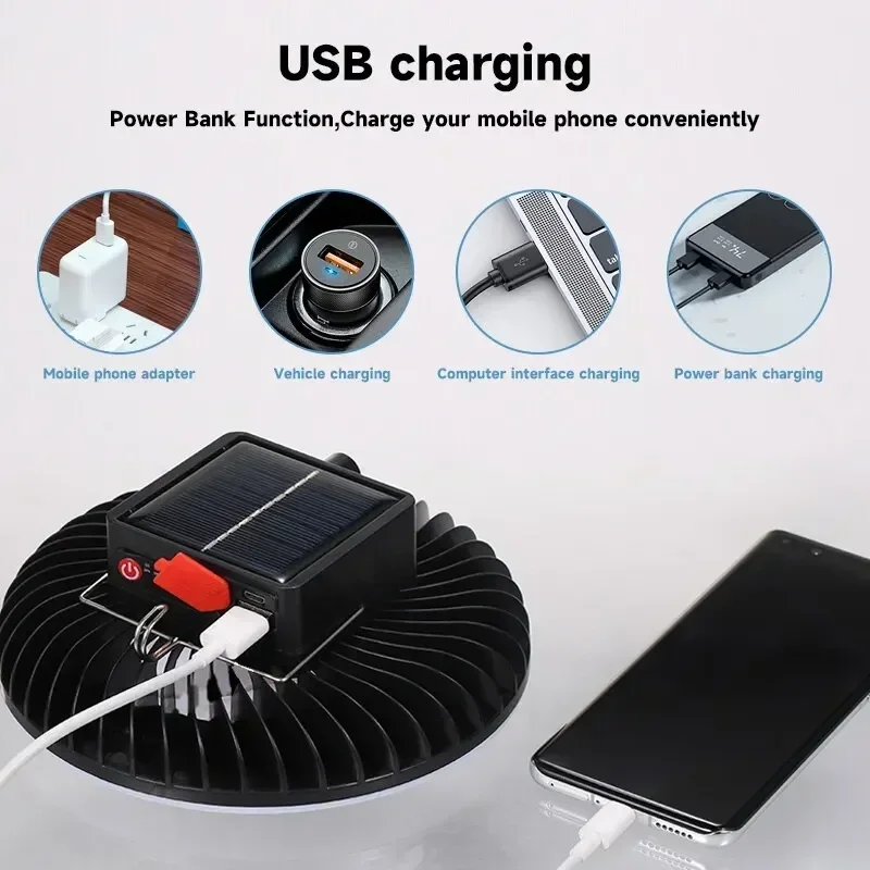 Camping Light USB Charging 2400mAh Fan Camping Light Hanging Tent Super Bright Lighting Two in One Travel Hiking Supplies